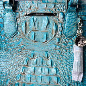 NWT BRAHMIN Mini Asher Turquoise Melbourne Croc Satchel Crossbody Handbag
